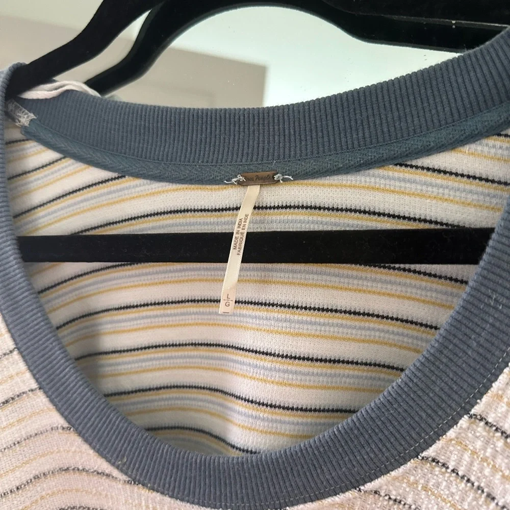 Women's Cream Striped Short-Sleeve Dress with Gray Trim